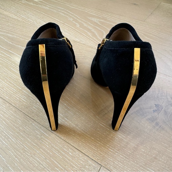 ⭐️Chloe⭐️Fringe Black Suede Leather High Heel Ankle Bootie Designer Women's 6 37 - Picture 7 of 15